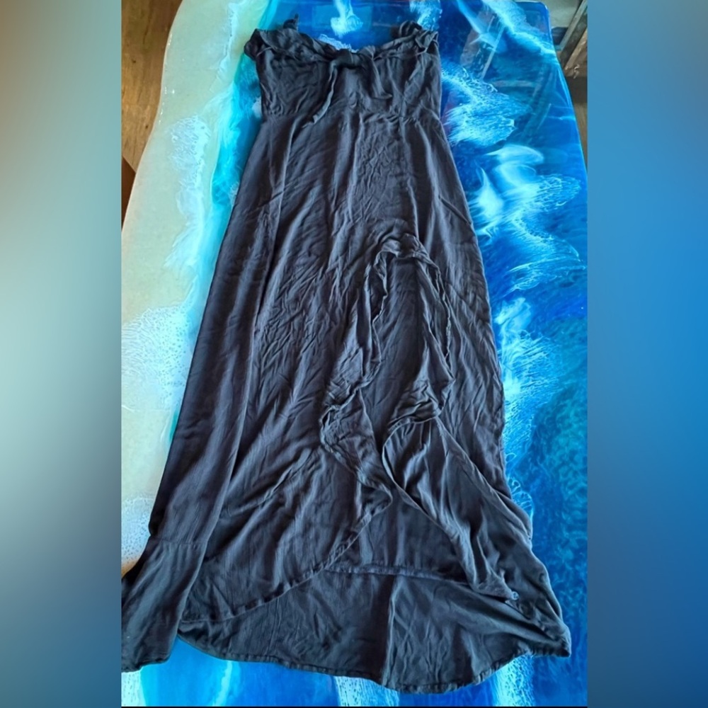 LOWESTBUY or BUNDLE! Volcom Coco Ho Blk Bodice tie W/Thigh Slit Maxi Dress SzL14